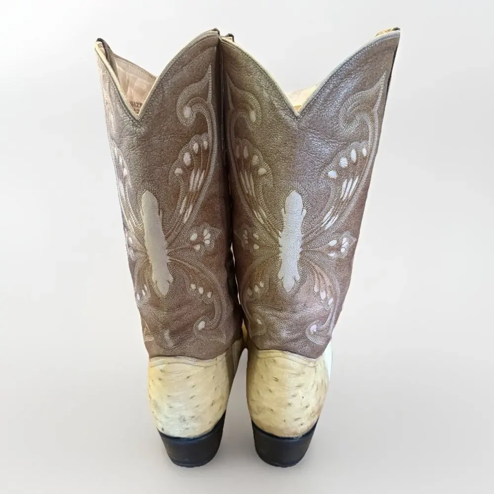 El Padrino Western Full Quill Ostrich Cowboy Boots Size 13 US Light Brown Upper
